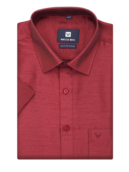 Mens Dupion Satin Regular Fit Maroon Shirt by Minister White