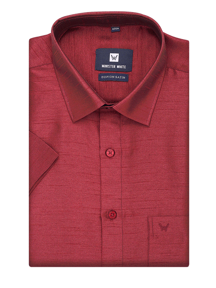 Mens Dupion Satin Regular Fit Maroon Shirt by Minister White