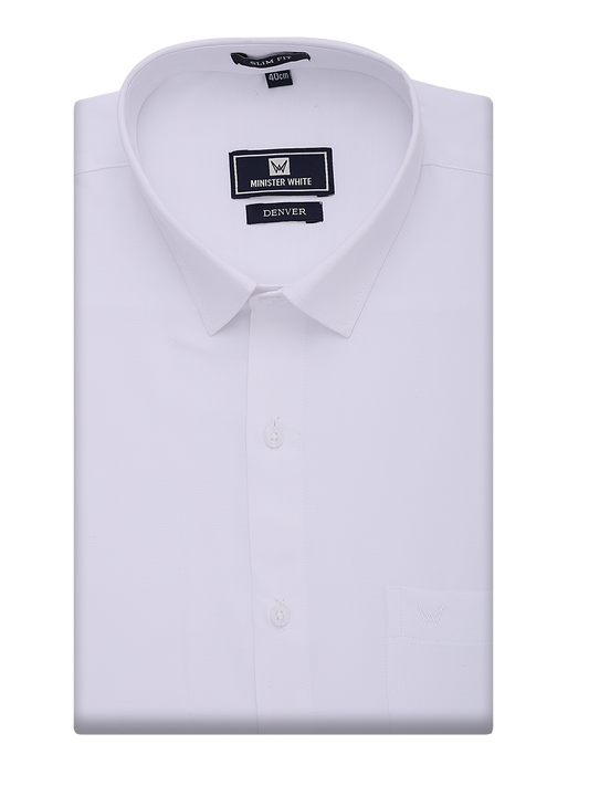 Mens Cotton Slim Fit White Shirt Denver by Minister White