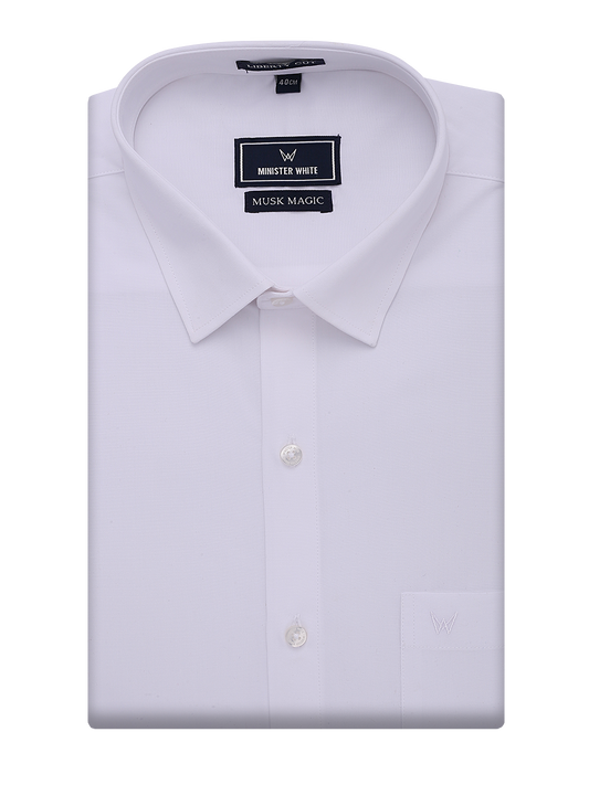 Mens Wrinkle Free Regular Fit White Shirt Musk Magic by Minister White