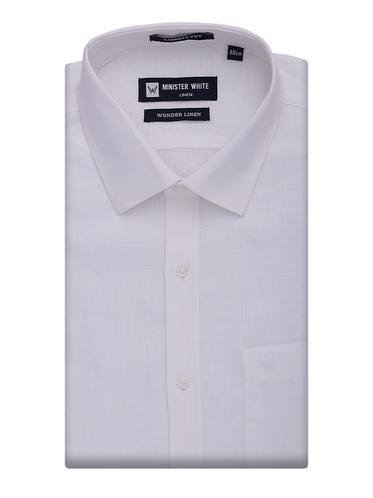 Mens Pure Linen Regular Fit White Shirt Wonder Linen by Minister White