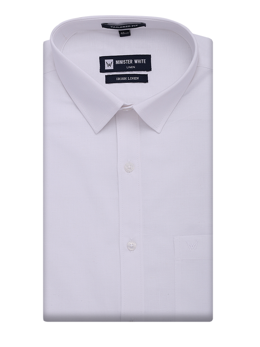 Mens Cotton Linen White Regular Fit Shirt Irish Linen by Minister White