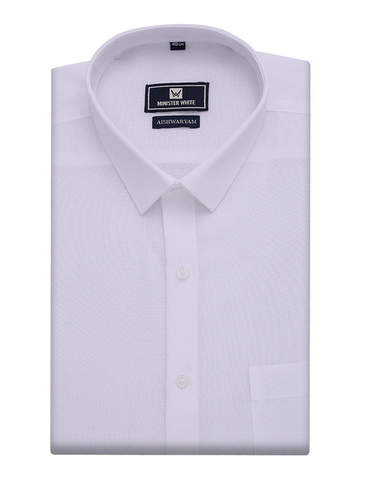 Mens Cotton Regular Fit White Shirt Aishwaryam by Minister White