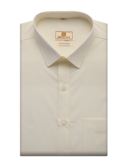 Mens Cotton Regular Fit Cream Colour Shirt Muhurtham by Minister White