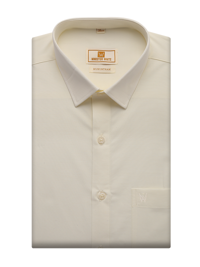 Mens Cotton Regular Fit Cream Colour Shirt Muhurtham by Minister White