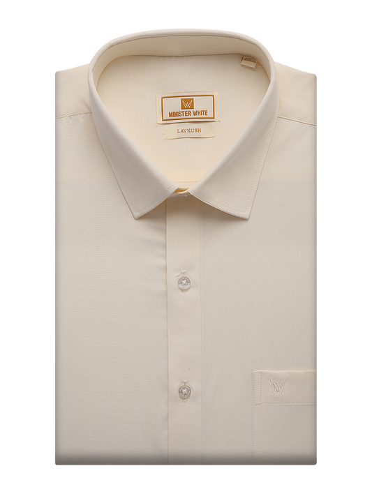 Mens Cotton Regular Fit Cream Colour Shirt Lavkush by Minister White