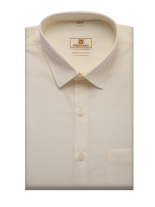 Mens Cotton Regular Fit Cream Colour Shirt Subhamangalam by Minister White
