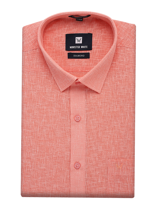 Mens Cotton Coral Colour Regular Fit Shirt Diamond by Minister White