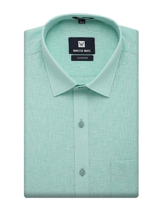 Mens Cotton Mint Colour Regular Fit Shirt Diamond by Minister White