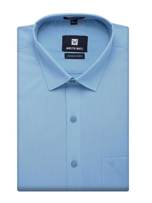Mens Cotton Regular Fit Sky Blue Colour Shirt Divine Touch by Minister White