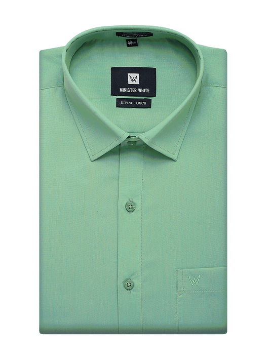 Mens Cotton Regular Fit Light Green Colour Shirt Divine Touch by Minister White