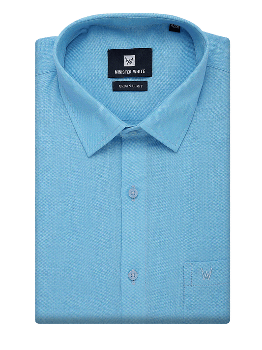 Mens Cotton Regular Fit Sky Blue Colour Shirt Urban Light by Minister White