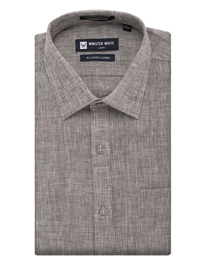 Mens Pure Linen Regular Fit Light Ash Colour Shirt Alanzo Linen by Minister White