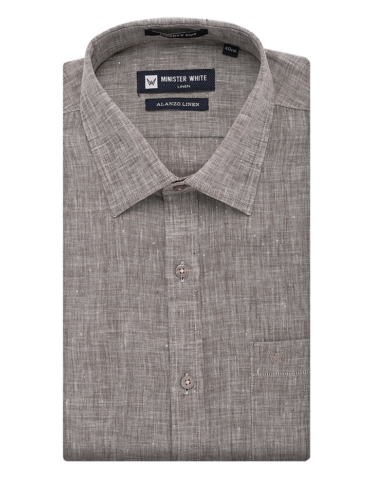 Mens Pure Linen Regular Fit Light Ash Colour Shirt Alanzo Linen by Minister White