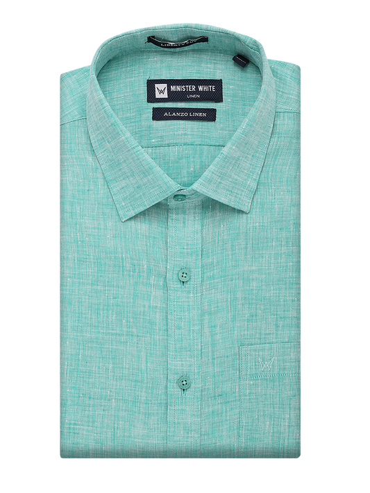 Mens Pure Linen Regular Fit Mint Colour Shirt Alanzo Linen by Minister White