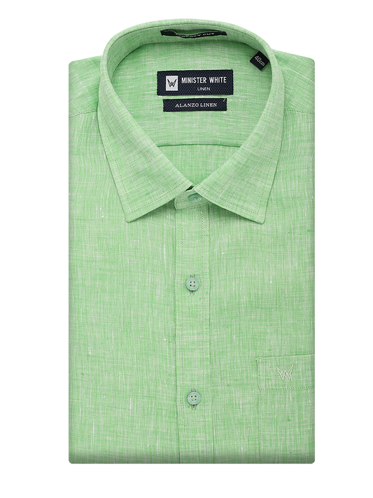 Mens Pure Linen Regular Fit Lime Colour Shirt Alanzo Linen by Minister White