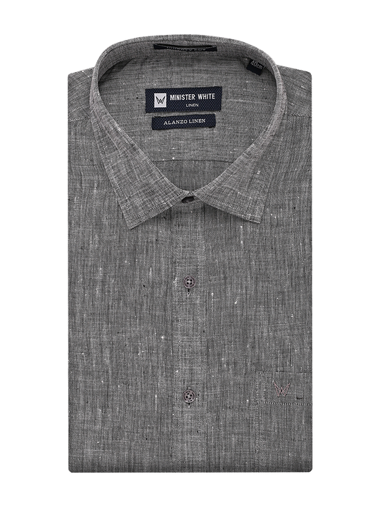 Mens Pure Linen Regular Fit Black Colour Shirt Alanzo Linen by Minister White