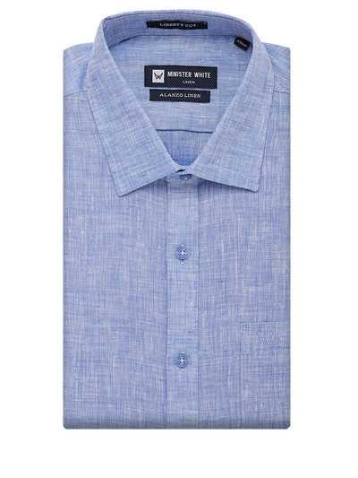 Mens Pure Linen Regular Fit Blue Colour Shirt Alanzo Linen by Minister White