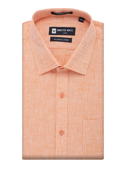 Mens Pure Linen Regular Fit Peach Colour Shirt Alanzo Linen by Minister White