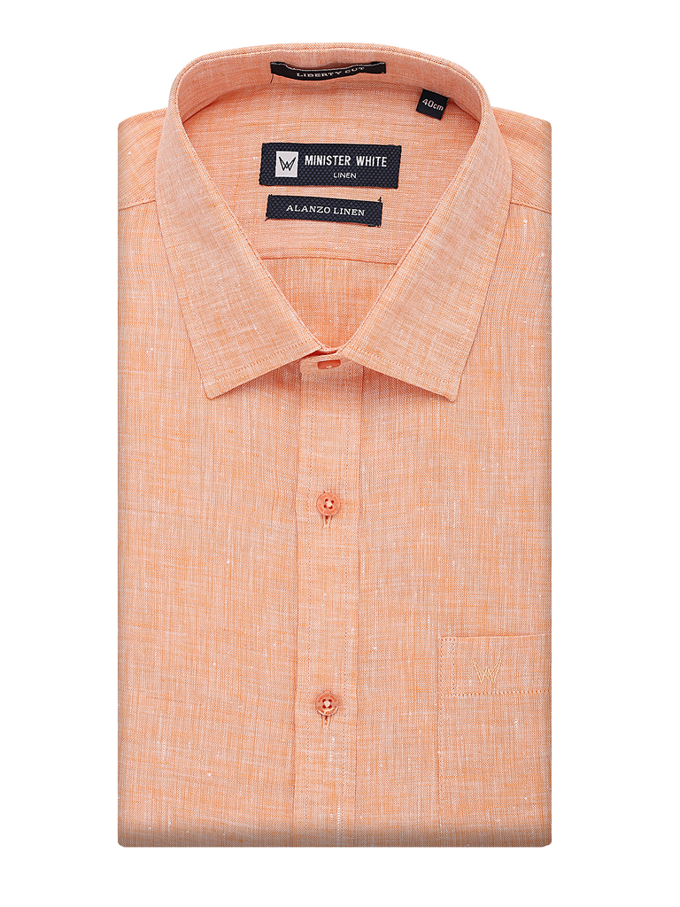 Mens Pure Linen Regular Fit Peach Colour Shirt Alanzo Linen