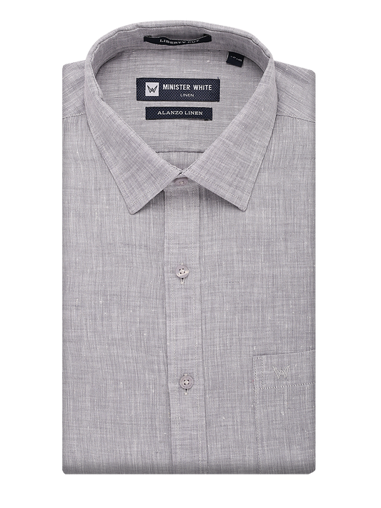 Mens Pure Linen Regular Fit Steel Colour Shirt Alanzo Linen by Minister White
