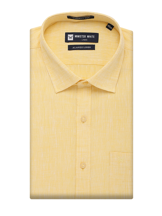Mens Pure Linen Regular Fit Butter Colour Shirt Alanzo Linen by Minister White