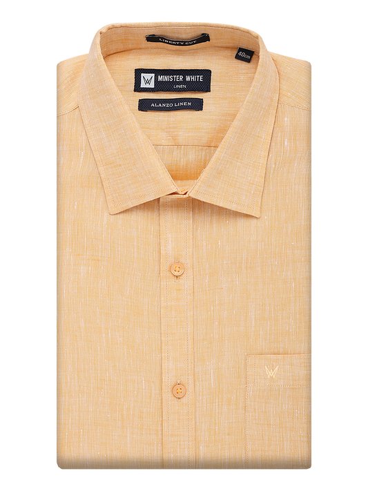 Mens Pure Linen Regular Fit Gold Colour Shirt Alanzo Linen by Minister White