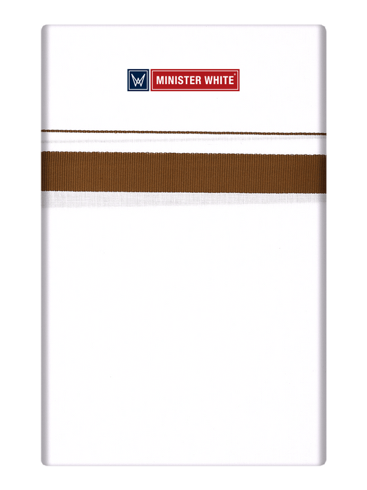 Mens Cotton White Single Layered Dhoti with Brown Fancy Border - Janatha by Minister White