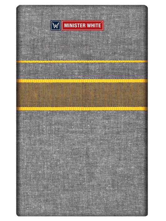Mens Poly Cotton Grey Colour Single Layered Dhoti with Gold Broder - Raagam by Minister White