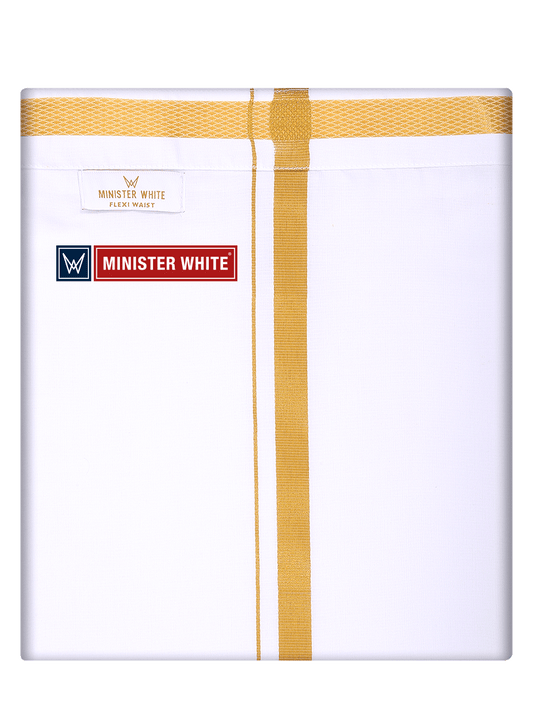 Mens Cotton White Single Layered with Gold Jari Flexi Dhoti - Emperor W Sgl by Minister White