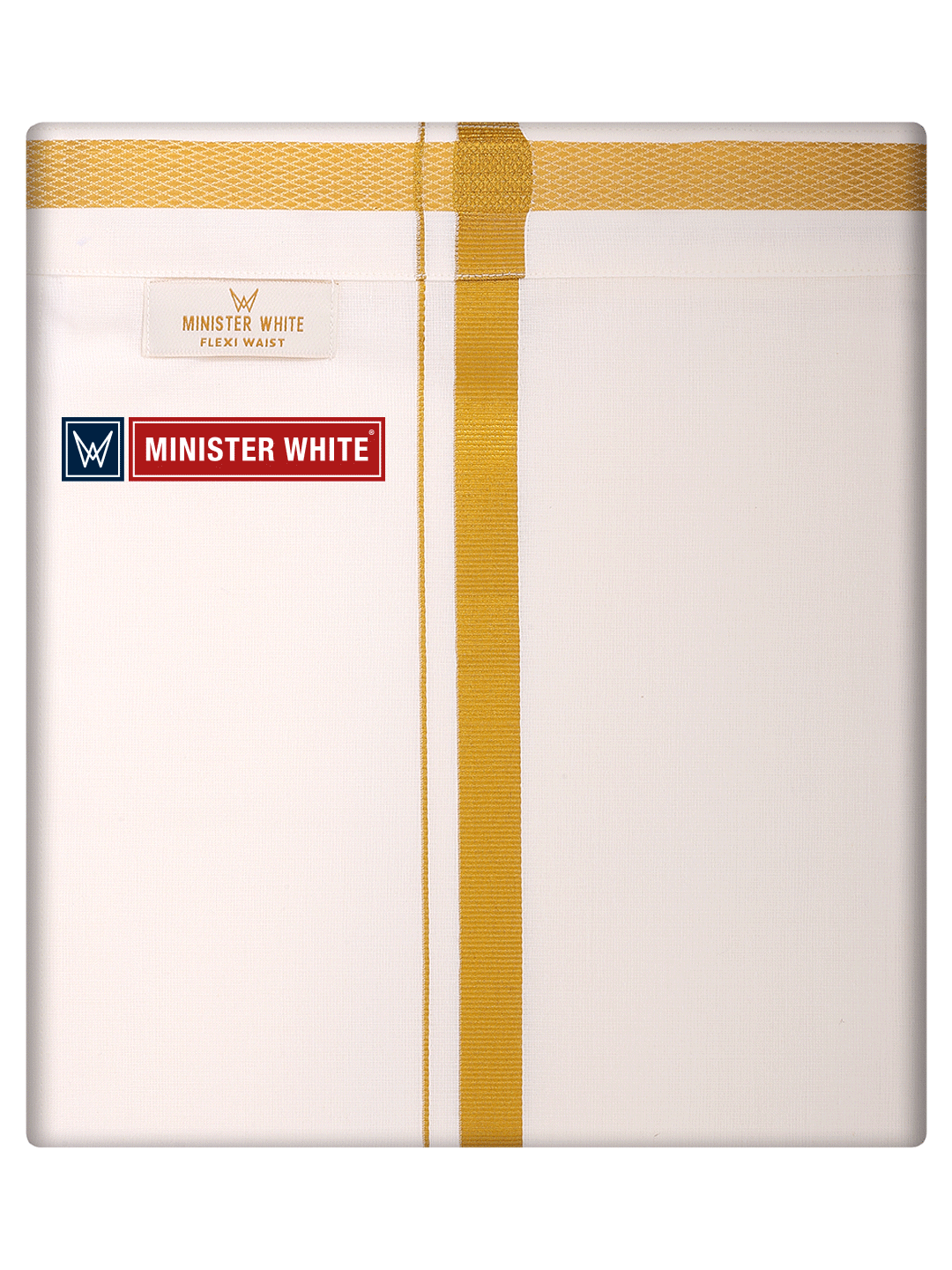 Mens Cotton Cream Colour Single Layered with Gold Jari Flexi Dhoti - Targus Sgl by Minister White