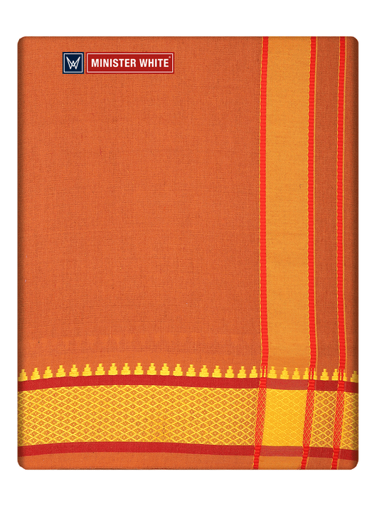 Men's Cotton Medium Kavi Panchakacham & Angavastram Set with Elegant Assorted Border Design River