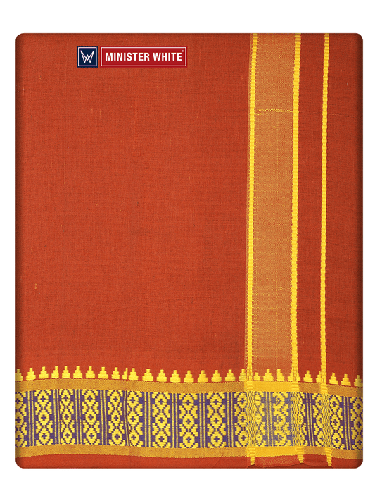 Men's Cotton Dark Kavi Panchakacham & Angavastram Set with Elegant Assorted Border Design River