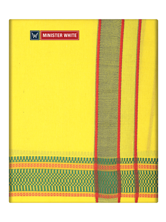 Men's Cotton Yellow Panchakacham & Angavastram Set with Elegant Assorted Border Design River