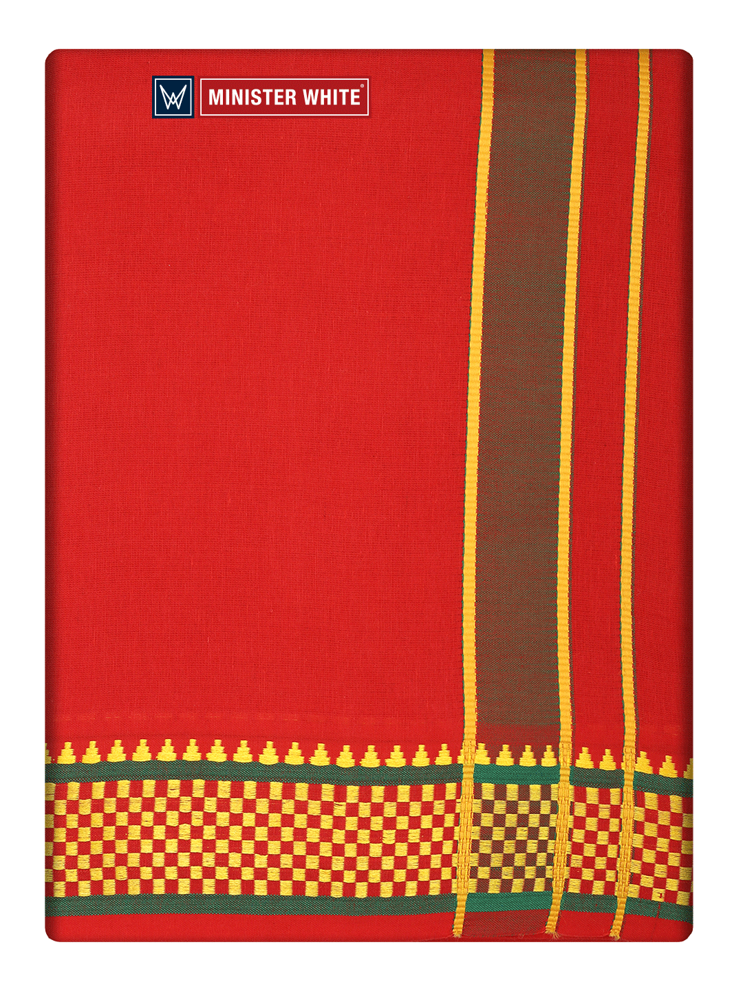 Men's Cotton Red Panchakacham & Angavastram Set with Elegant Assorted Border Design River