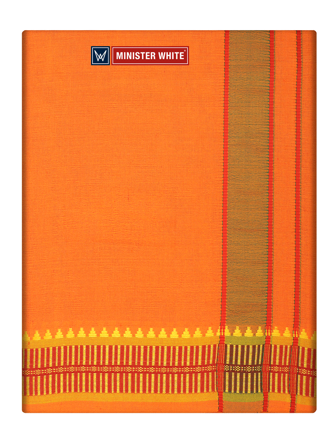 Men's Cotton Orange Panchakacham & Angavastram Set with Elegant Assorted Border Design River