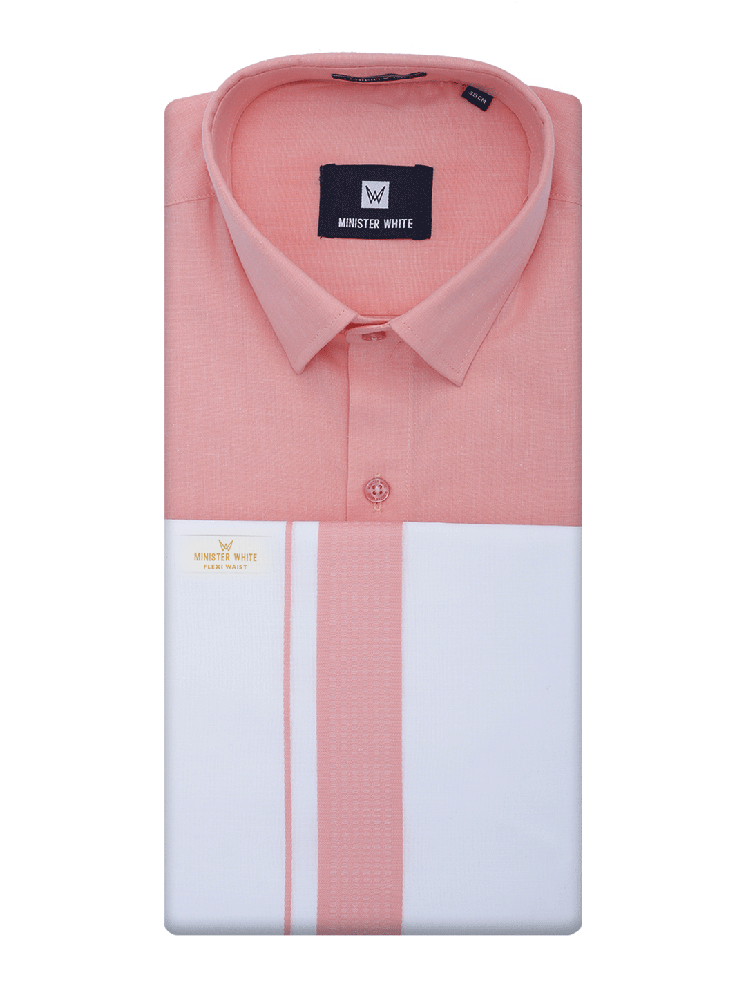 Mens Light Pink Shirt with Matching Border Flexi Dhoti Combo Casper Flexi