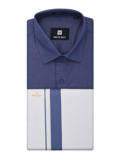 Mens Cotton Blue Color Shirt with Matching Border Flexi Dhoti Combo Casper Flexi by Minister White