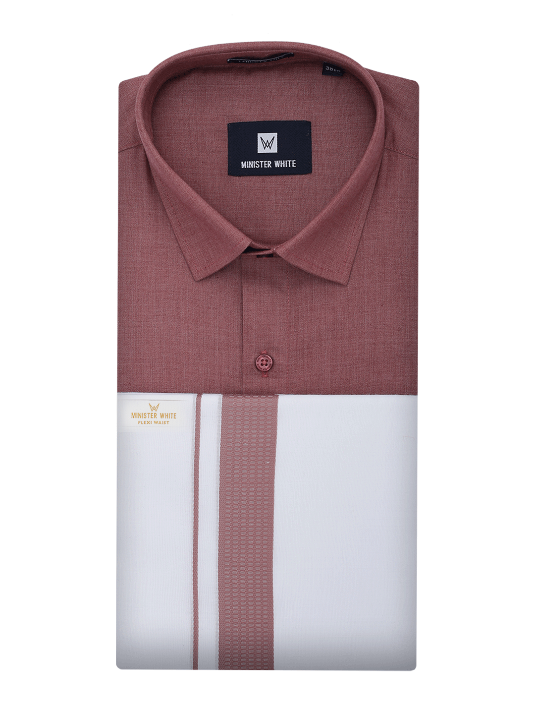 Mens Light Maroon Shirt with Matching Border Flexi Dhoti Combo Casper Flexi by Minister White