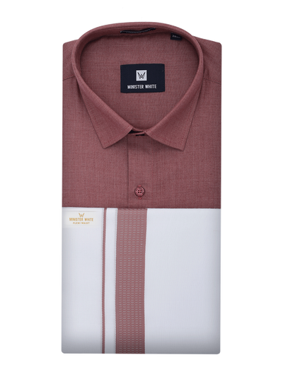 Mens Light Maroon Shirt with Matching Border Flexi Dhoti Combo Casper Flexi by Minister White