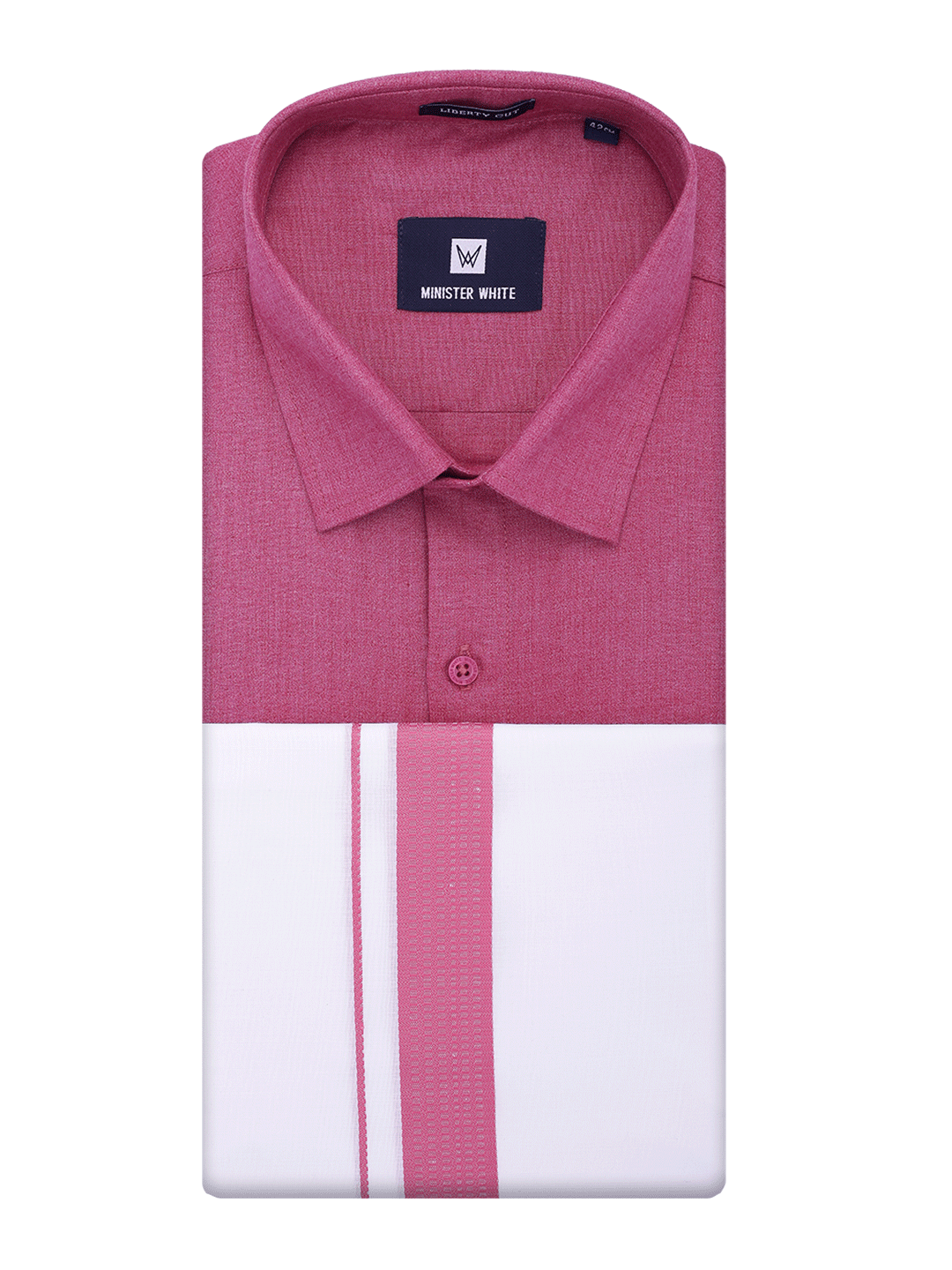 Mens Pink Color Shirt with Matching Border Dhoti Combo Casper