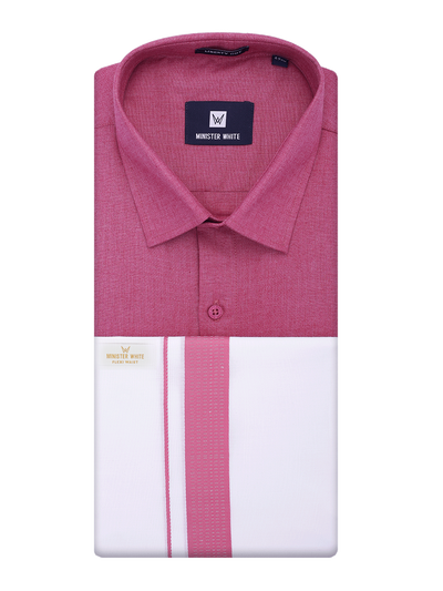 Mens Pink Shirt with Matching Border Flexi Dhoti Combo Casper Flexi by Minister White