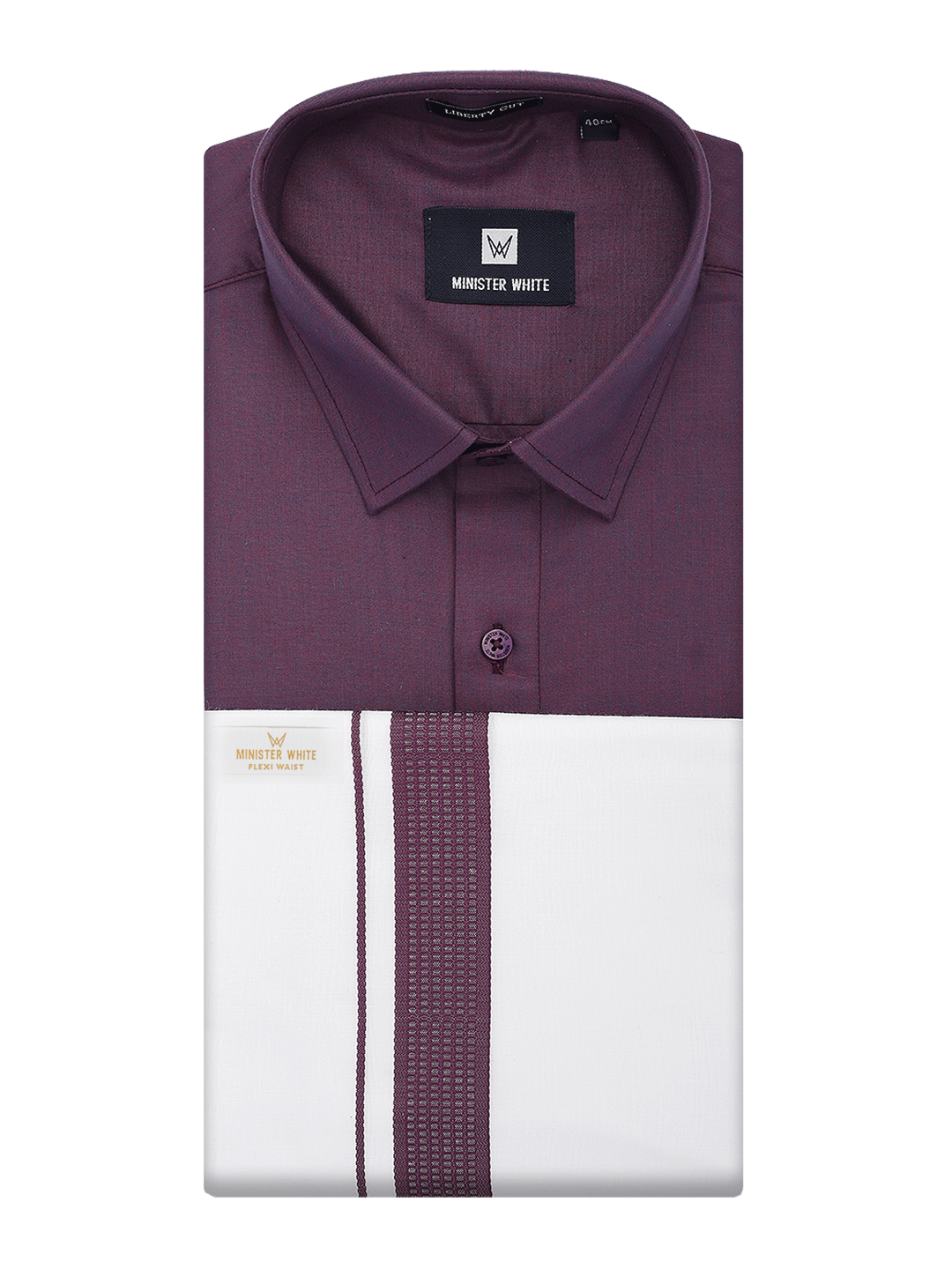 Mens Dark Wine Shirt with Matching Border Flexi Dhoti Combo Casper Flexi by Minister White