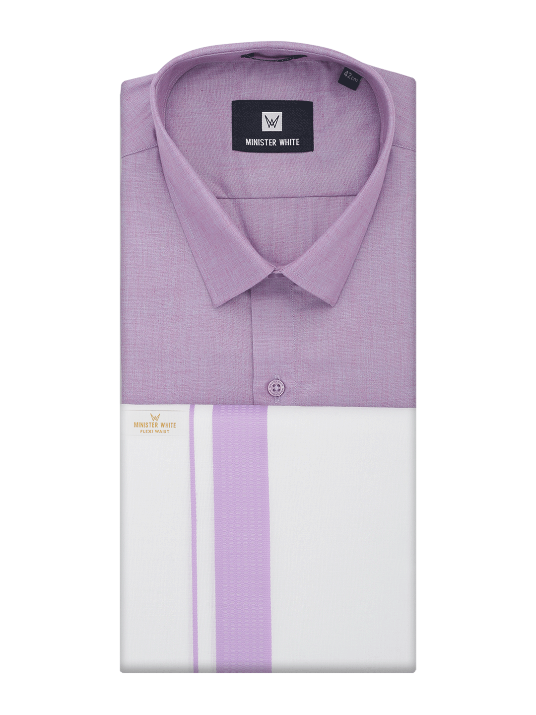 Mens Light Purple Shirt with Matching Border Flexi Dhoti Combo Casper Flexi by Minister White