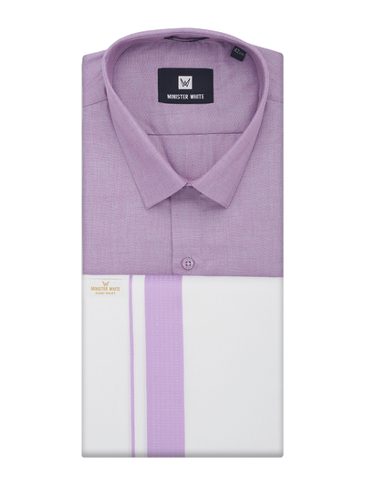 Mens Light Purple Shirt with Matching Border Flexi Dhoti Combo Casper Flexi by Minister White