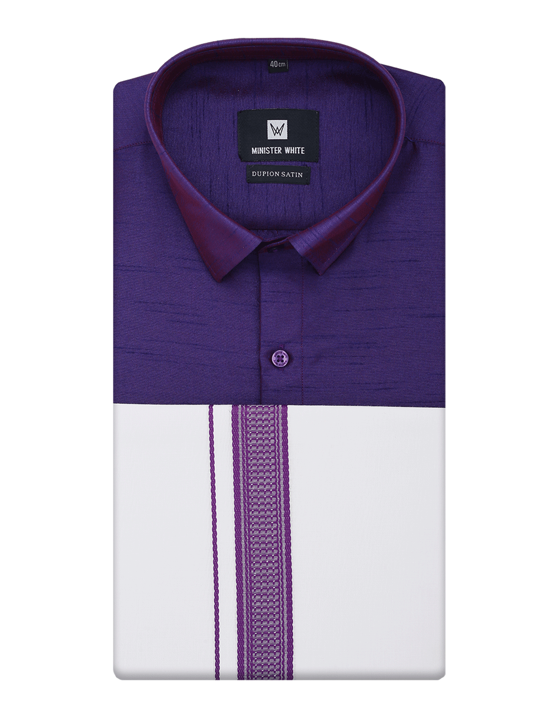 Mens Violet Dupion Satin Color Shirt with Matching Border Dhoti Combo Gora