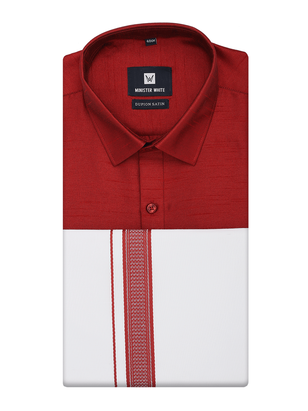 Mens Red Dupion Satin Color Shirt with Matching Border Dhoti Combo Gora