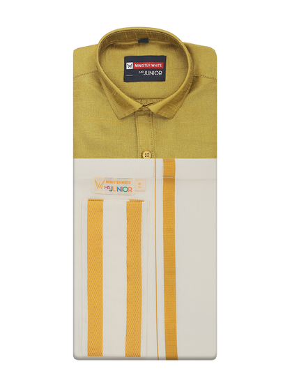 Boys Light Green Color Half Sleeves Shirt with Gold Jari Flexi Dhoti Adorable Boy by Minister White