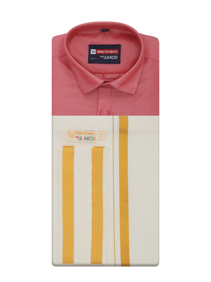 Boys Pink Color Half Sleeves Shirt with Gold Jari Flexi Dhoti Adorable Boy by Minister White
