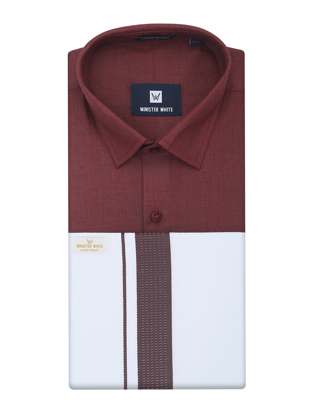 Mens Maroon Shirt with Matching Border Flexi Dhoti Combo Casper Flexi by Minister White